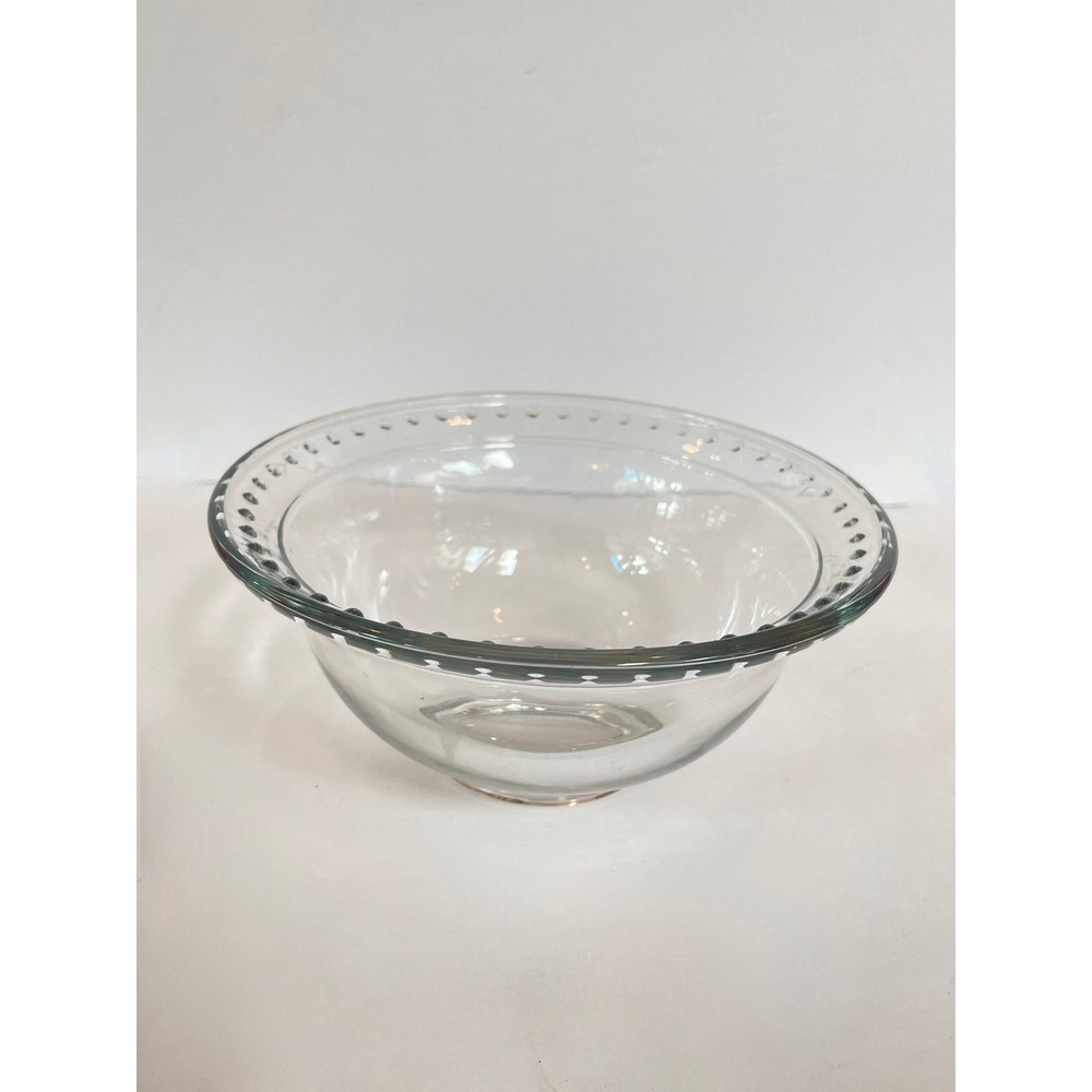 Clear Glass Serving Bowl with Beaded Rim, fluted Hobnail Style 6.75" Inch Round‎